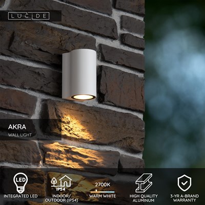 Lucide AKRA - Wall light Indoor/Outdoor - LED - 1x6W 2700K - IP54 - White